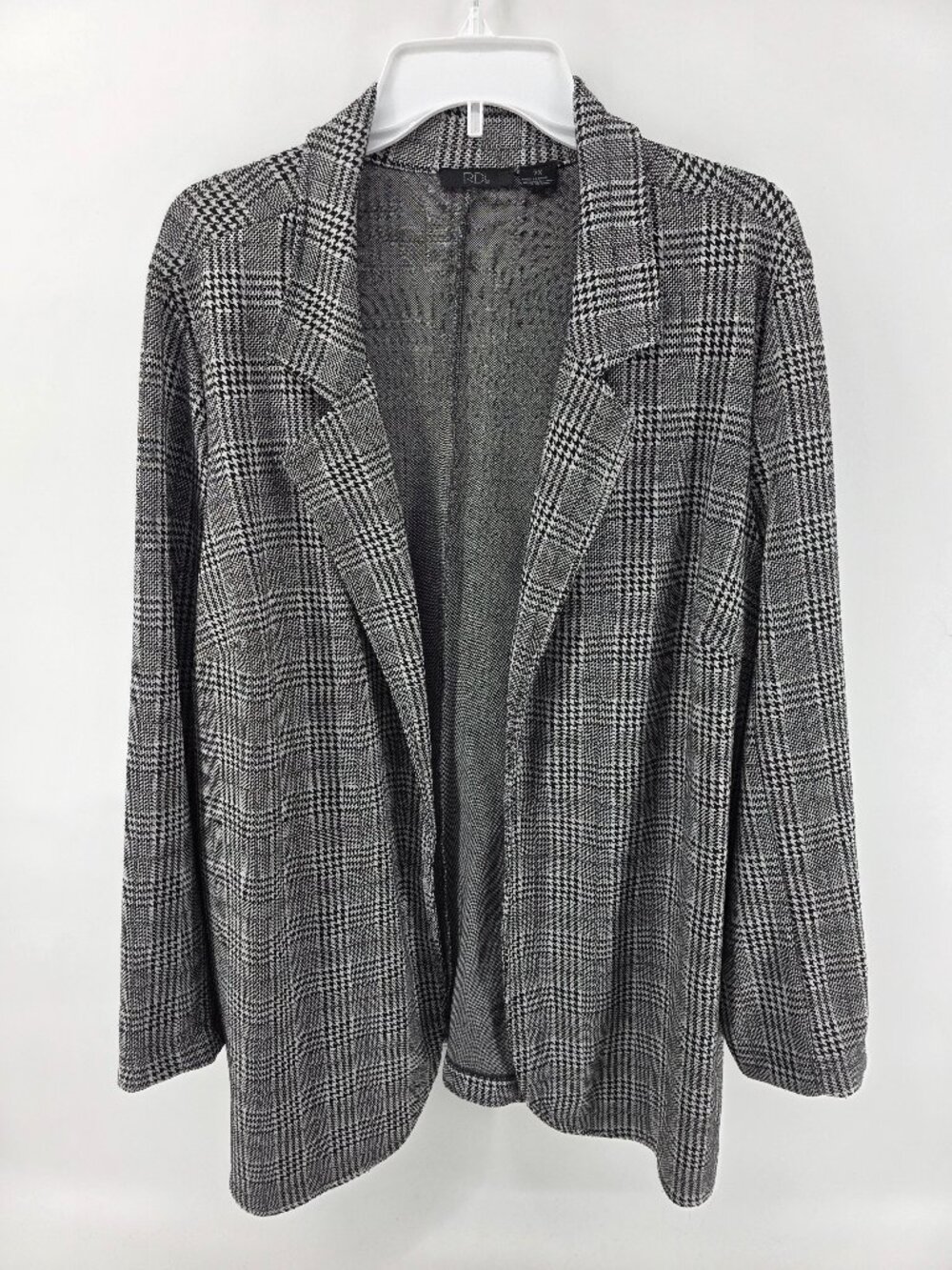RDI Black‎ White Glen Plaid Blazer – Size 2X – Open Front Longline Plus Jacket